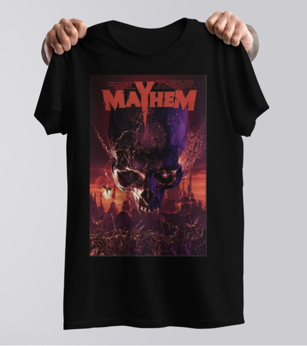 Mayhem Festival October 12th 2024 San Bernardino CA Skull And Battles Scene T-Shirt
