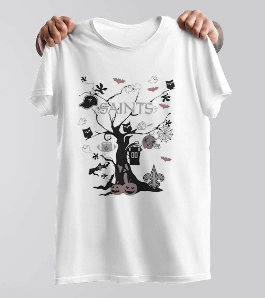 New Orleans Saints Halloween Tree 2024 NFL Team Icons T-Shirt