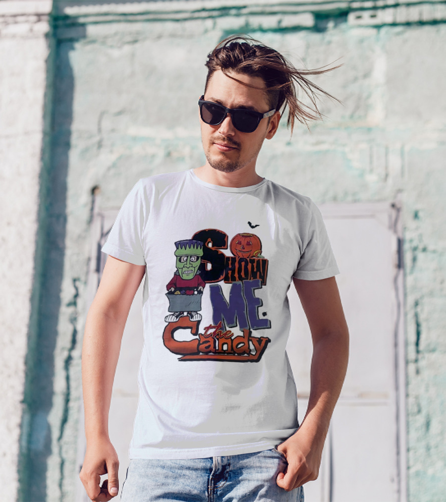 Show Me The Candy Halloween Frankenstein Pumpkin T-Shirt