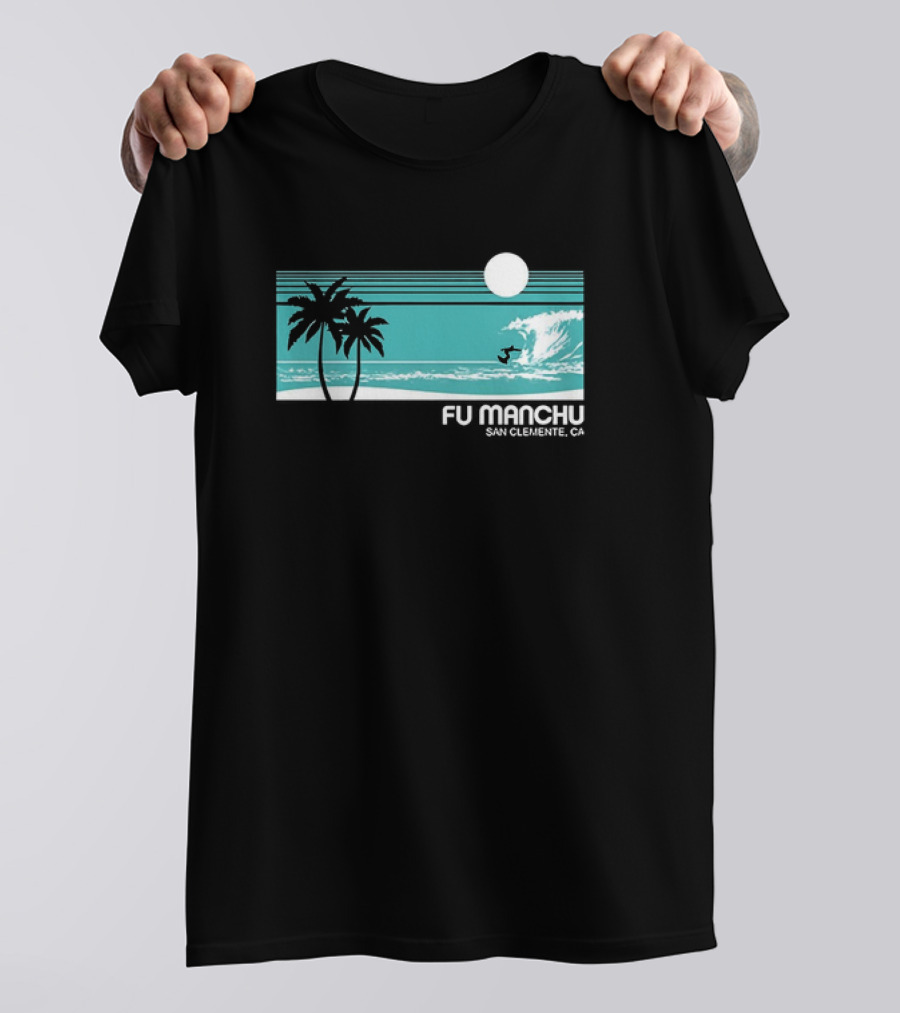 FU Manchu San Clemente CA Surfing Palm Trees Moon Wave T-Shirt
