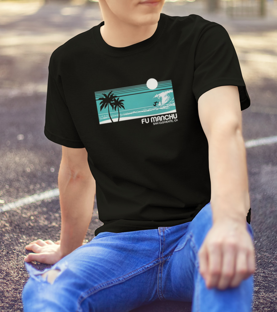 FU Manchu San Clemente CA Surfing Palm Trees Moon Wave T-Shirt