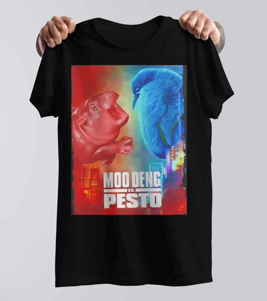 Moo Deng Vs Pesto Hippo Red Vs Blue Bird Showdown T-Shirt