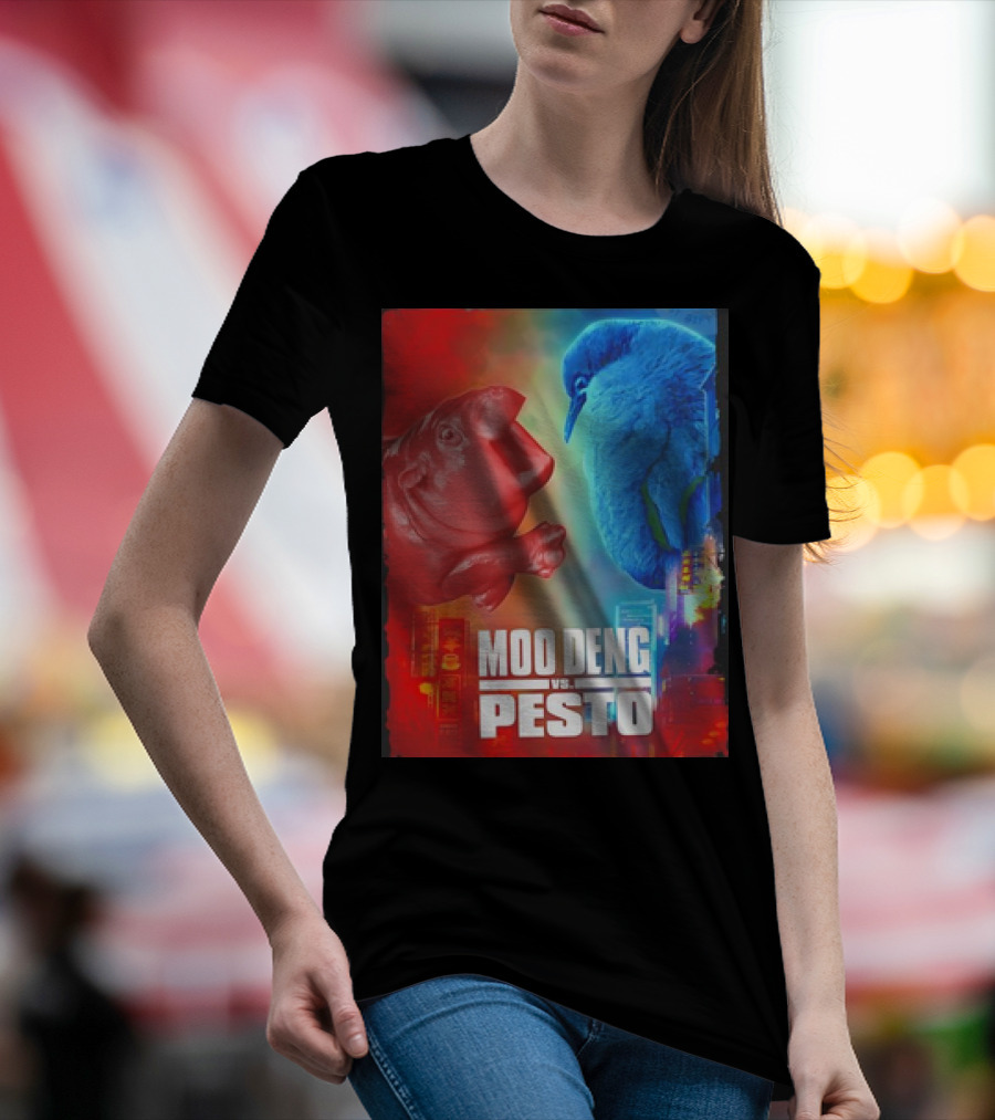 Moo Deng Vs Pesto Hippo Red Vs Blue Bird Showdown T-Shirt