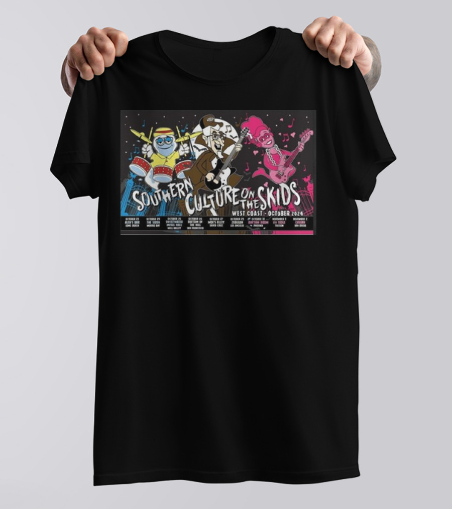 Southern Culture On The Skids Tour Dates West Coast October 2024 Nostalgic Cartoon Style Band Tour T-Shirt