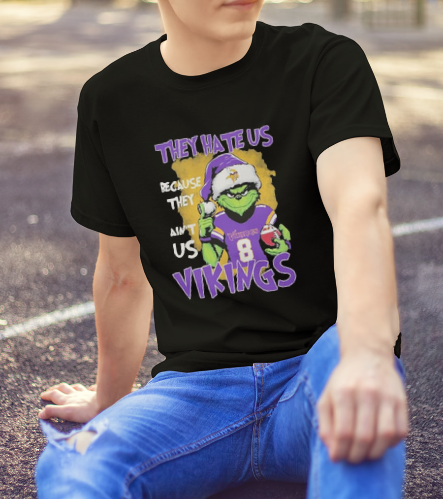 They Hate Us Because They Ain’t Us Grinch Vikings Christmas Purple Santa Football T-Shirt