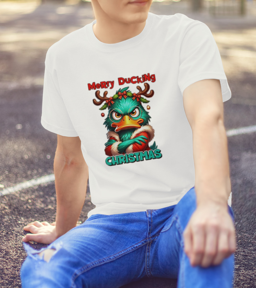 Merry Ducking Grumpy Duck Christmas T-Shirt