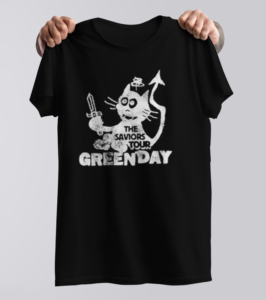 Greenday The Saviors Tour Cat With Sword And Tail T-Shirt