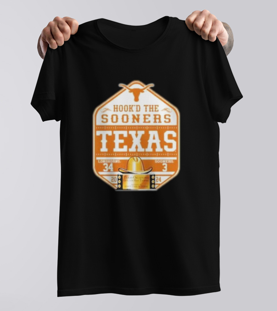 Hook’D The Sooners Texas Longhorns 34-3 Sooners 2024 Score T-Shirt