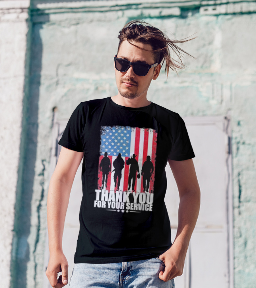 Thank You For Your Service American Flag Soldier Silhouettes Veteran Day T-Shirt
