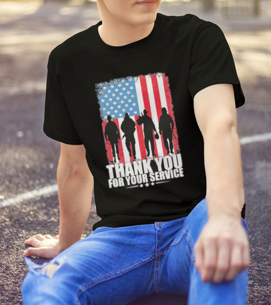 Thank You For Your Service American Flag Soldier Silhouettes Veteran Day T-Shirt