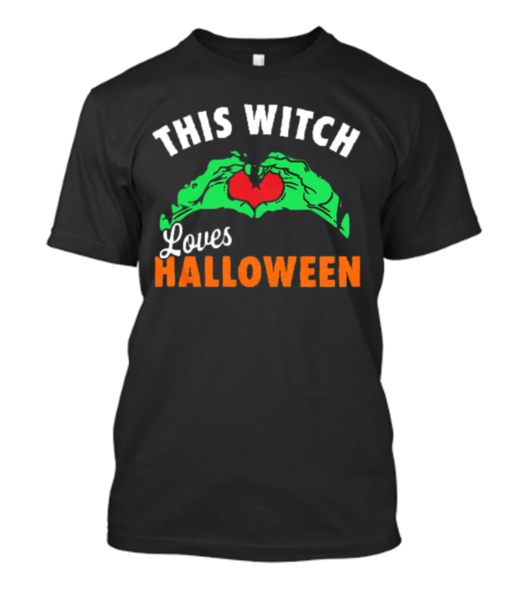 This Witch Loves Halloween Green Hands Heart T-Shirt