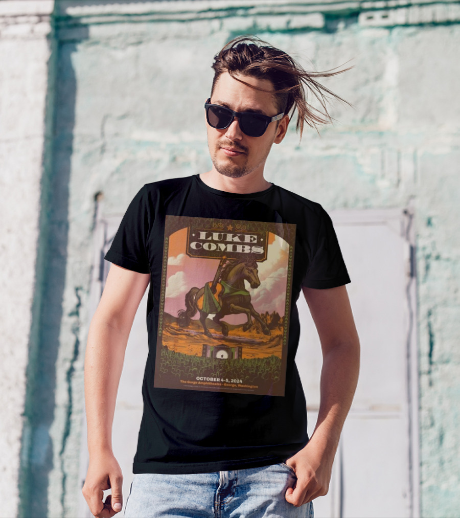 Luke Combs October 4-5 2024 Gorge Amphitheatre George Washington Tour Poster Horse And Guitar T-Shirt