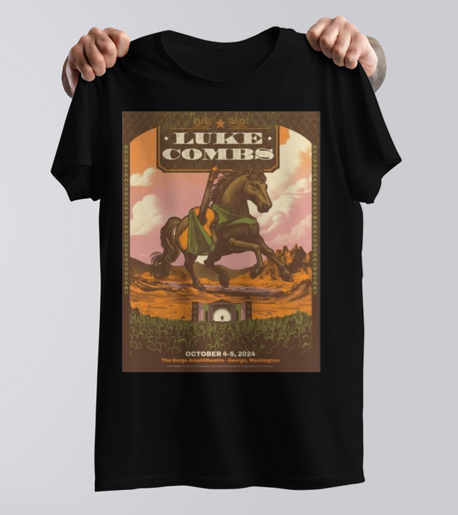 Luke Combs October 4-5 2024 Gorge Amphitheatre George Washington Tour Poster Horse And Guitar T-Shirt