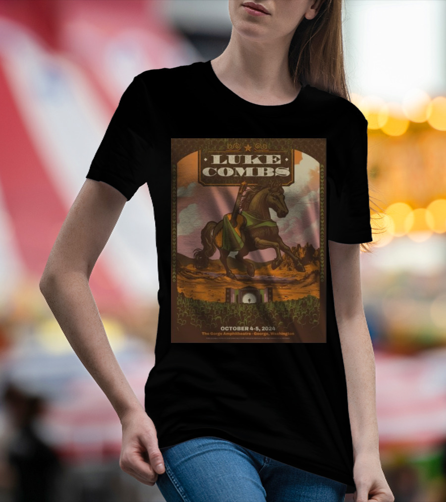 Luke Combs October 4-5 2024 Gorge Amphitheatre George Washington Tour Poster Horse And Guitar T-Shirt