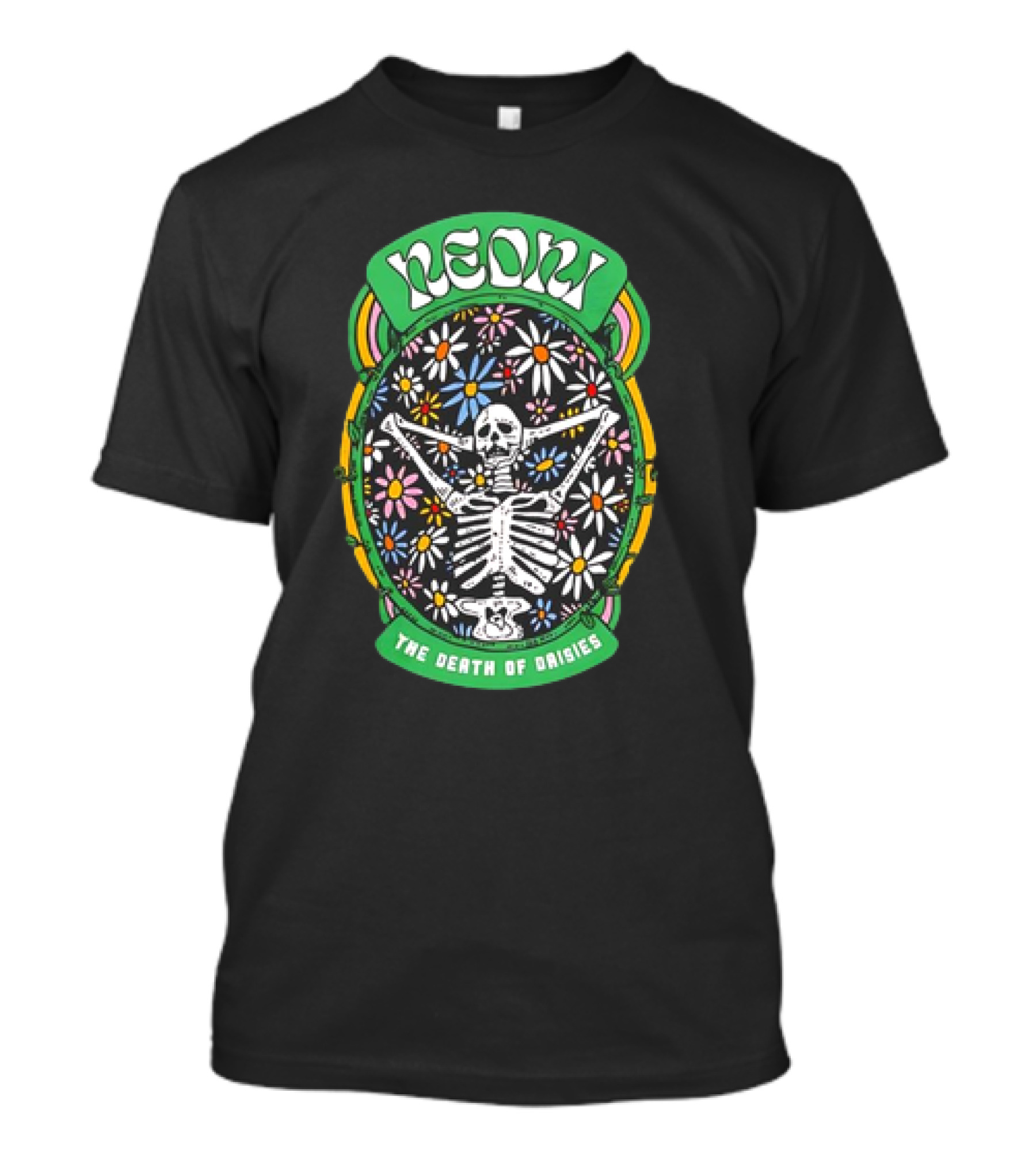 Neoni Skeleton Surrounded By Colorful Daisies T-Shirt