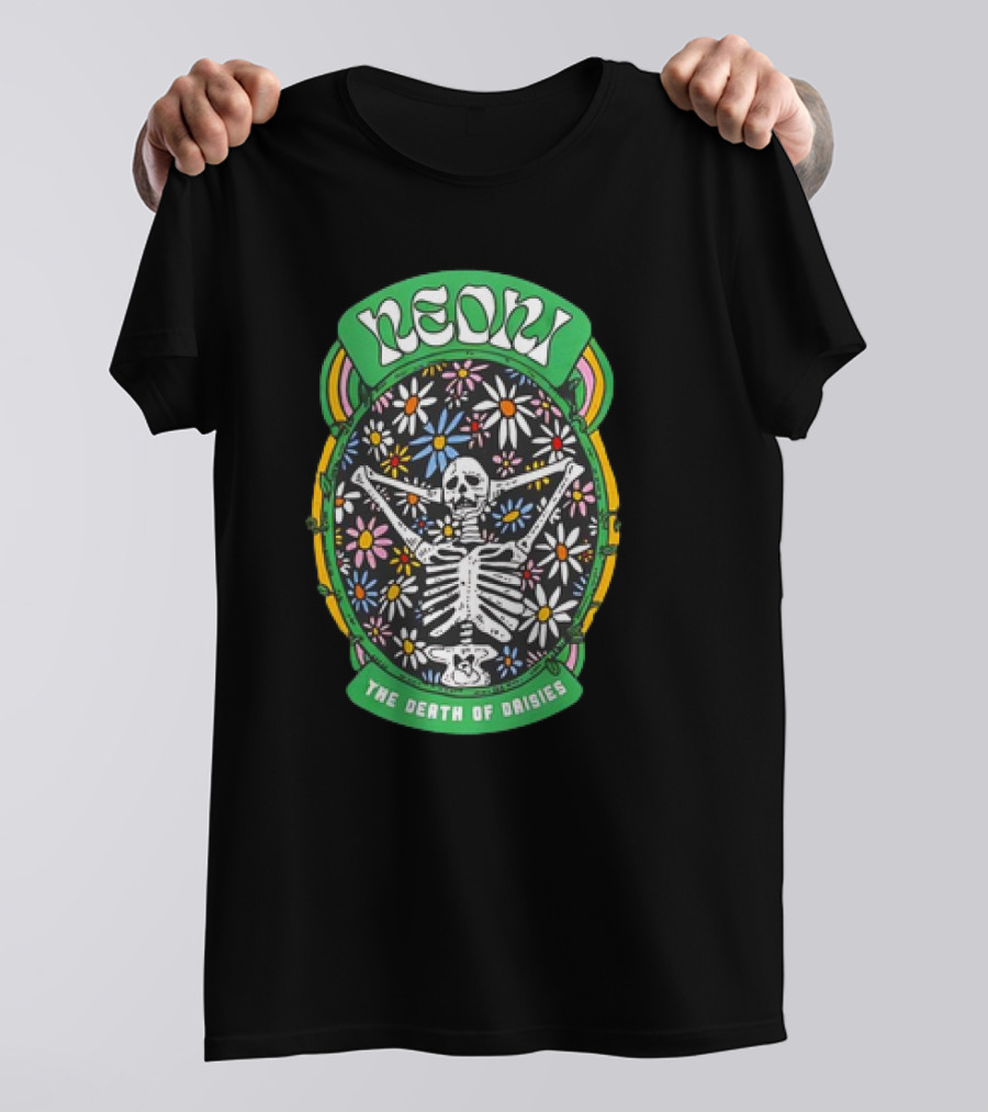 Neoni Skeleton Surrounded By Colorful Daisies T-Shirt
