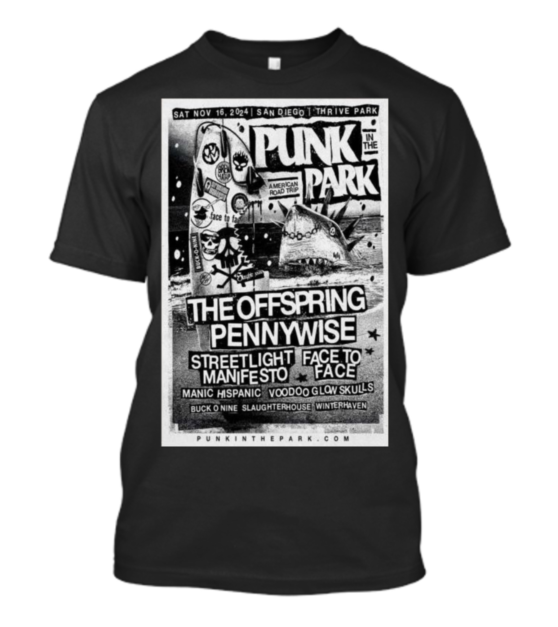 Punk In The Park November 16 2024 San Diego The Offspring Pennywise Streetlight Manifesto Face To Face Thrive Park T-Shirt