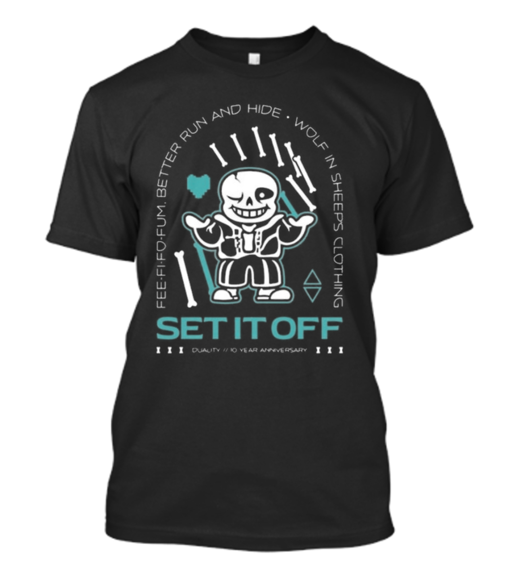 Set It Off Duality 10 Year Anniversary Skeleton Fee-Fi-Fo-Fum Better Run And Hide Wolf In Sheep's Clothing T-Shirt