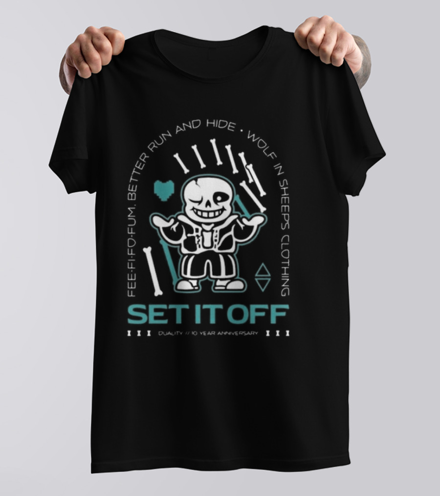 Set It Off Duality 10 Year Anniversary Skeleton Fee-Fi-Fo-Fum Better Run And Hide Wolf In Sheep's Clothing T-Shirt