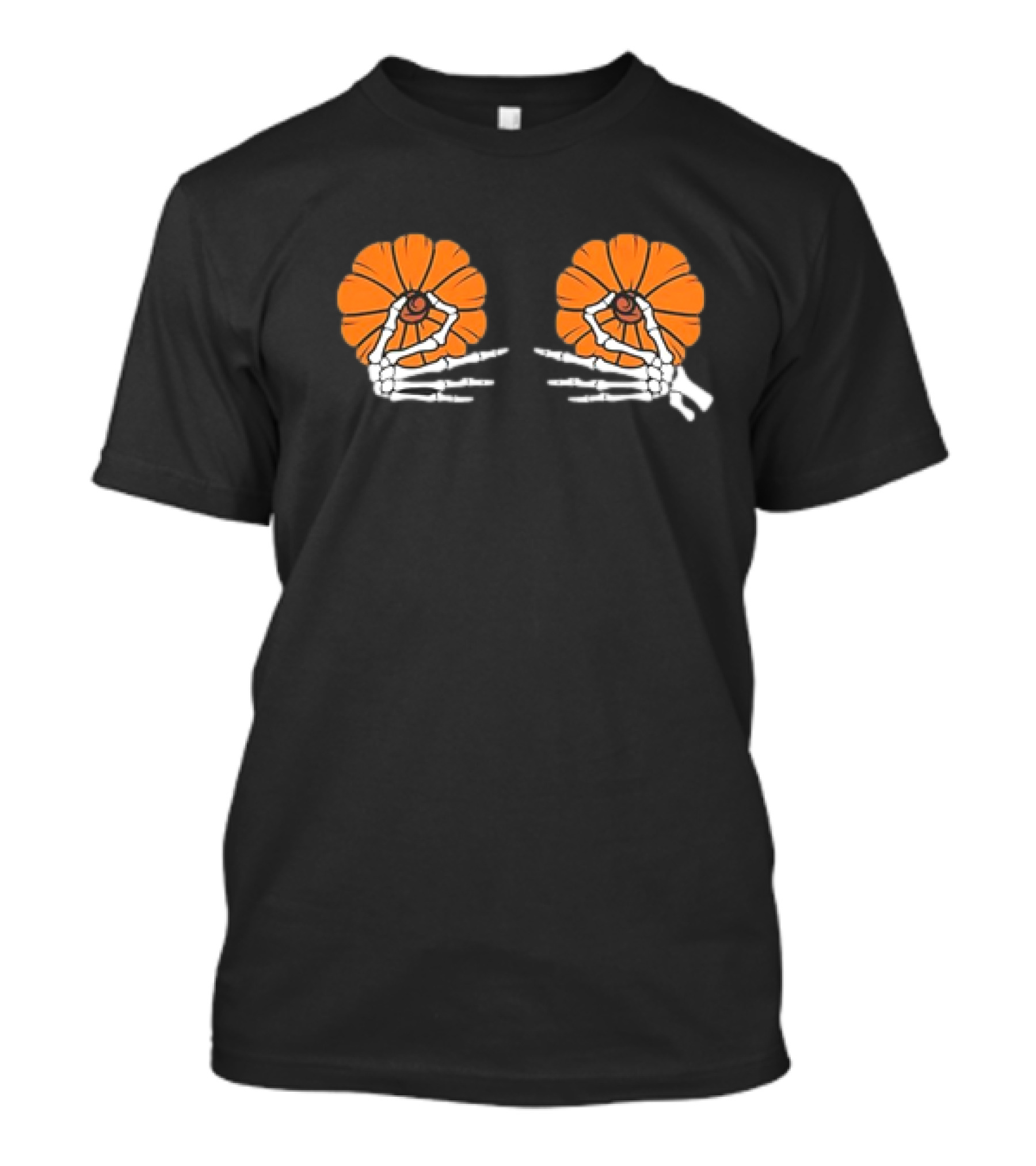 Skeleton Hands Holding Orange Pumpkins Halloween T-Shirt