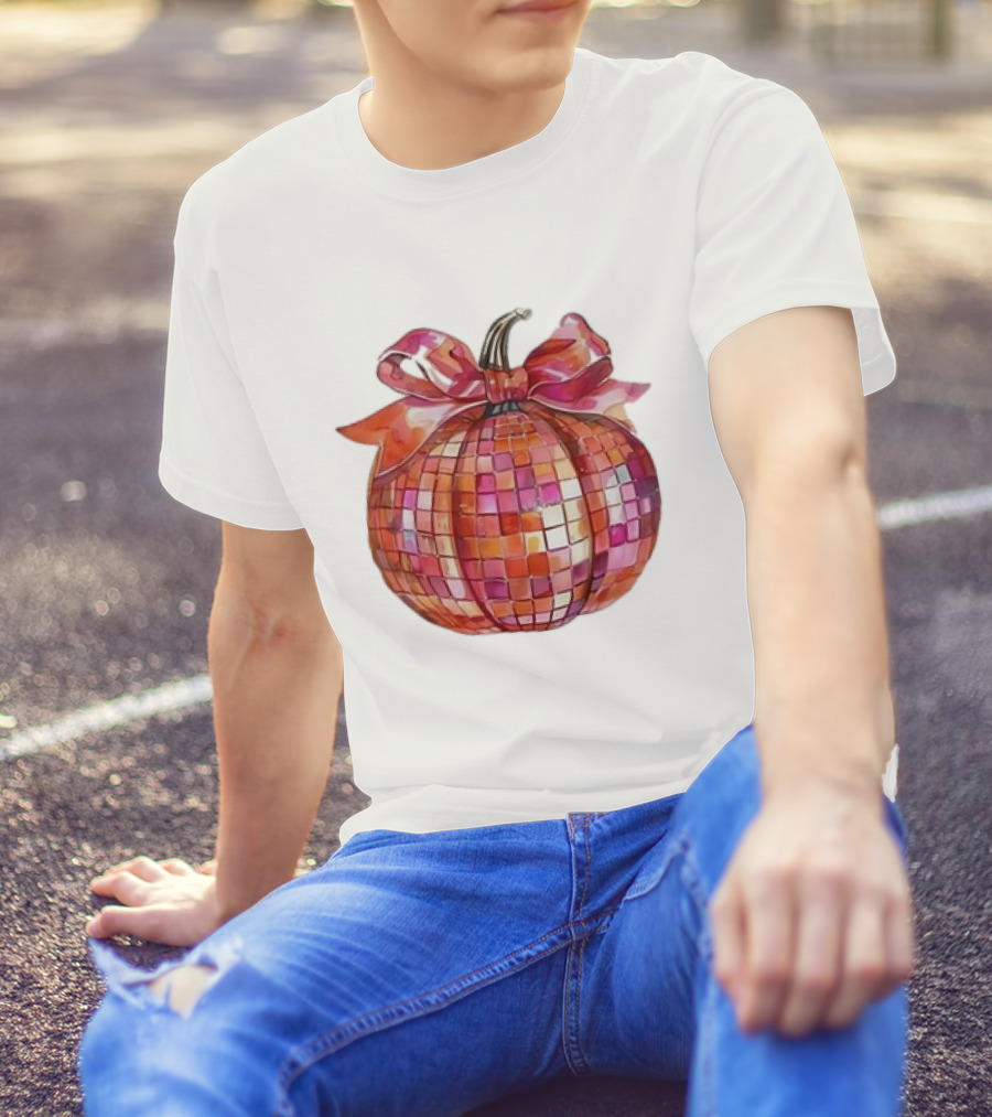 Retro Coquette Mosaic Bow Pumpkin T-Shirt