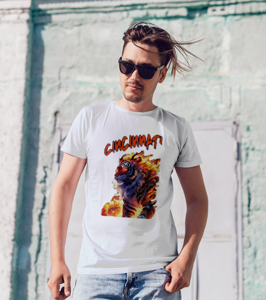 Cincinnati The Bengel’s Live Old West Football Tiger Flame T-Shirt