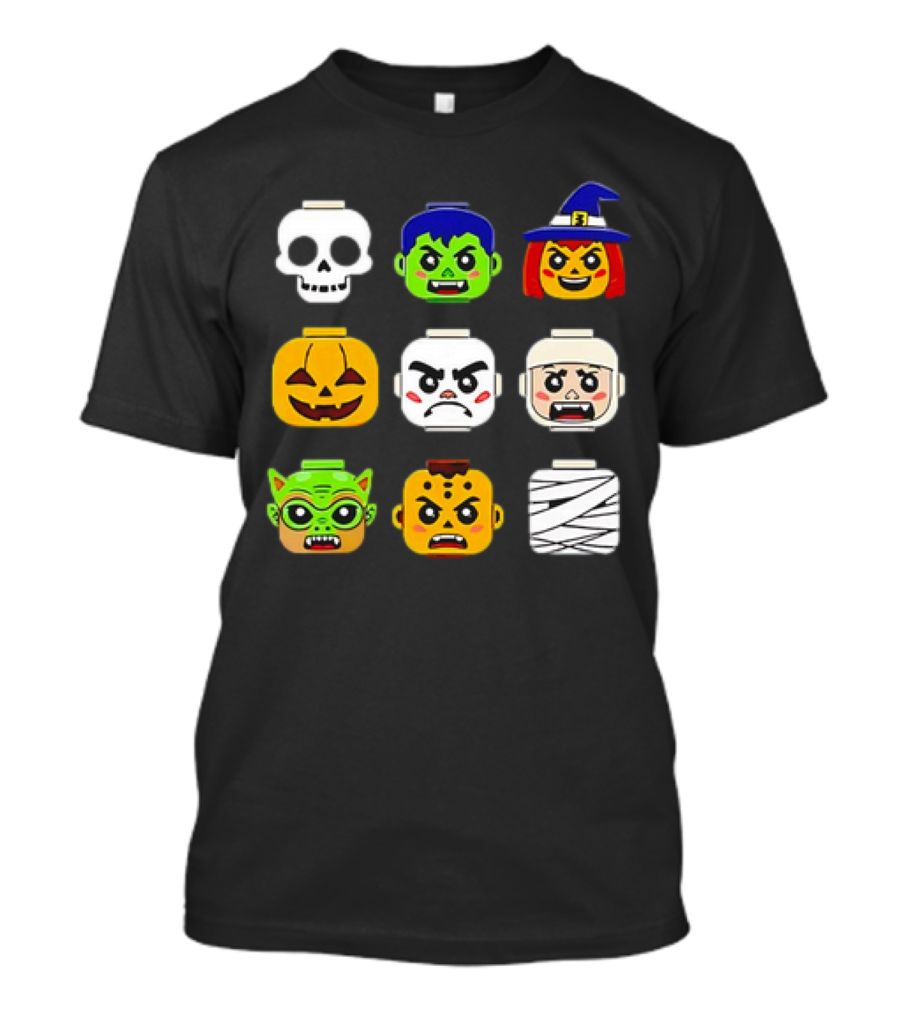 Halloween Building Brick Heads Pumpkin Ghost Zombie Witch Mummy Boys T-Shirt