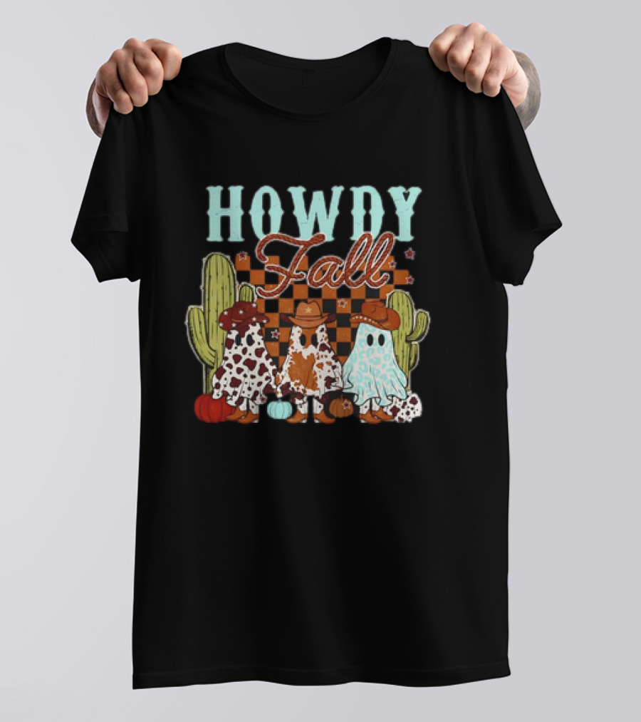 Howdy Fall Cowboy Ghosts Halloween Cactus Pumpkins T-Shirt