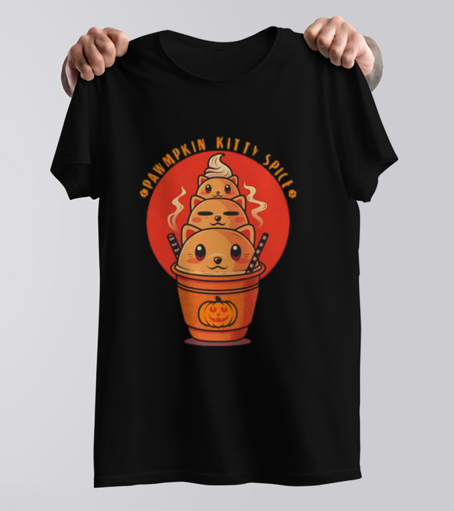 Pawmpkin Kitty Spice Latte Cats Halloween T-Shirt