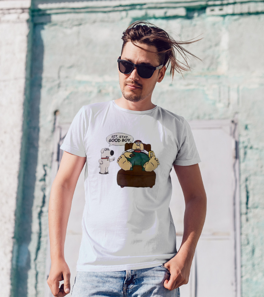 Family Guy Sit Stay Good Boy Brian And Peter Couch Scene T-Shirt