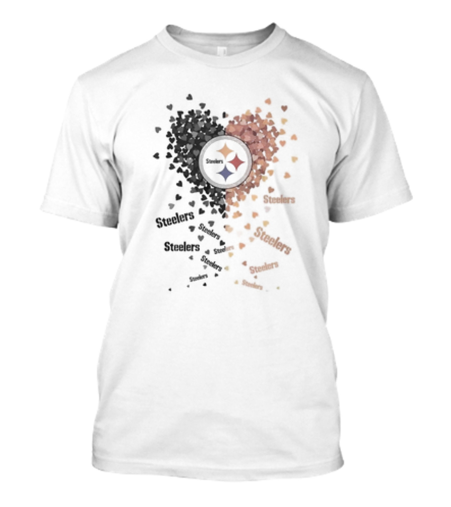 Pittsburgh Steelers Heart Logo With Black And Gold Steelers Text And Hearts T-Shirt