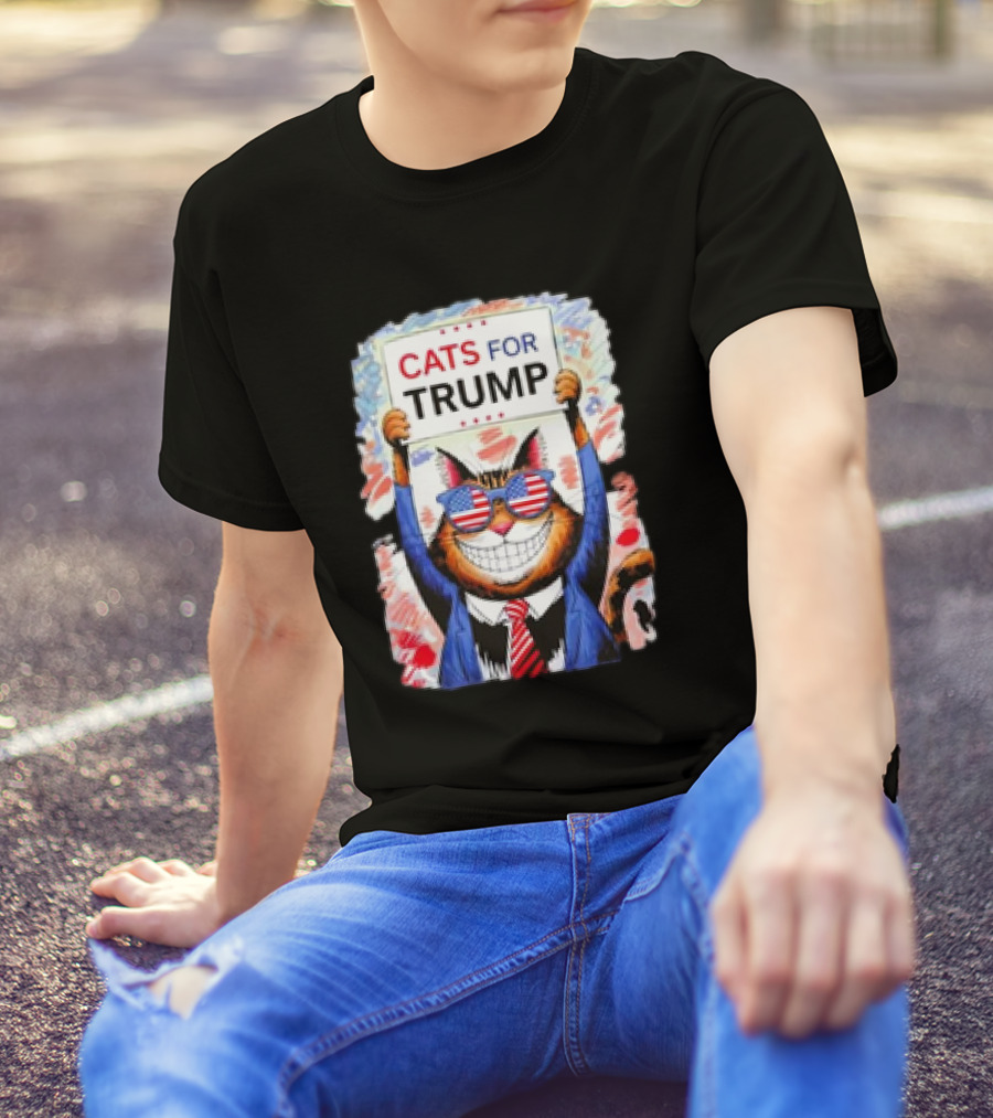 Cats For Trump 2024 Kittens And Ducks US Flag T-Shirt
