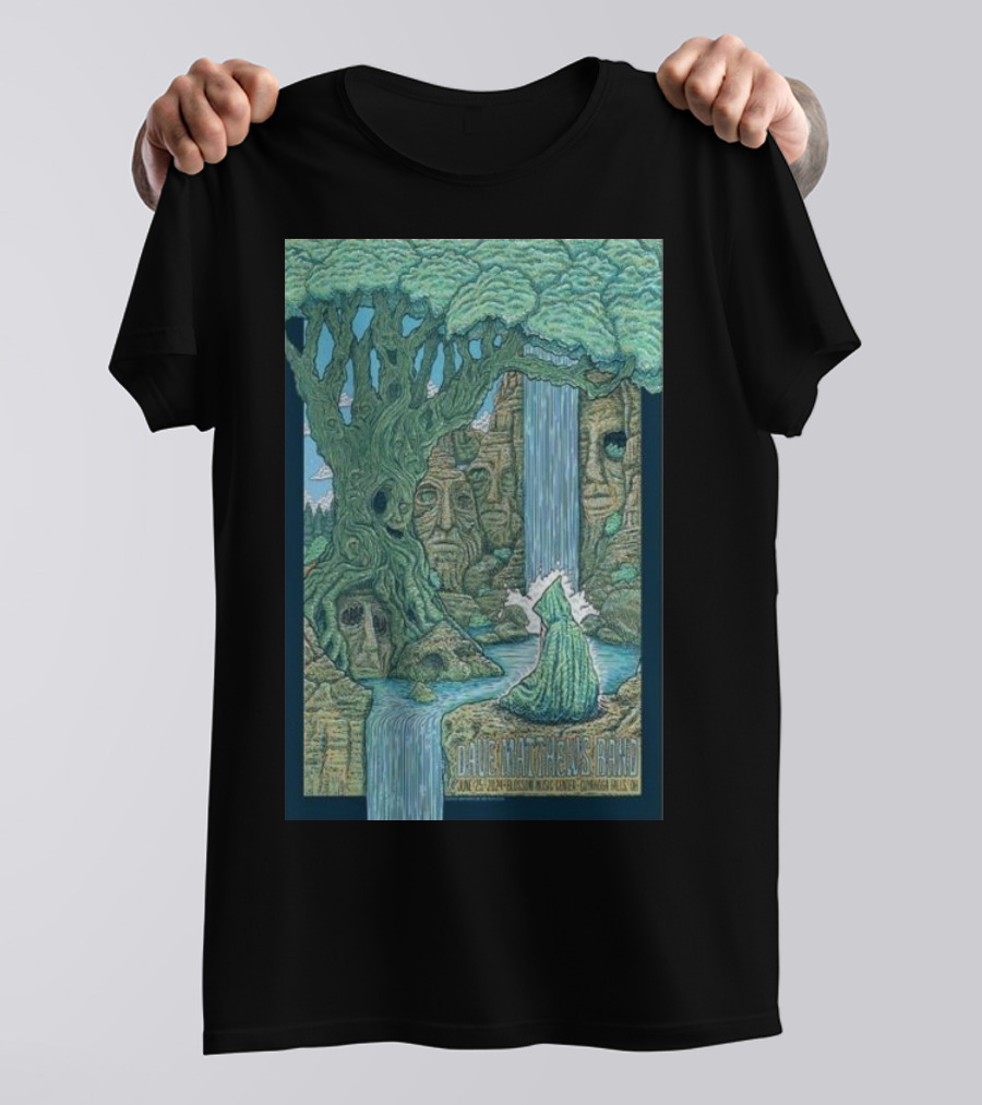Dave Matthews Band June 25 2024 Blossom Music Center Cuyahoga Falls OH Tree Faces Waterfall Scene T-Shirt