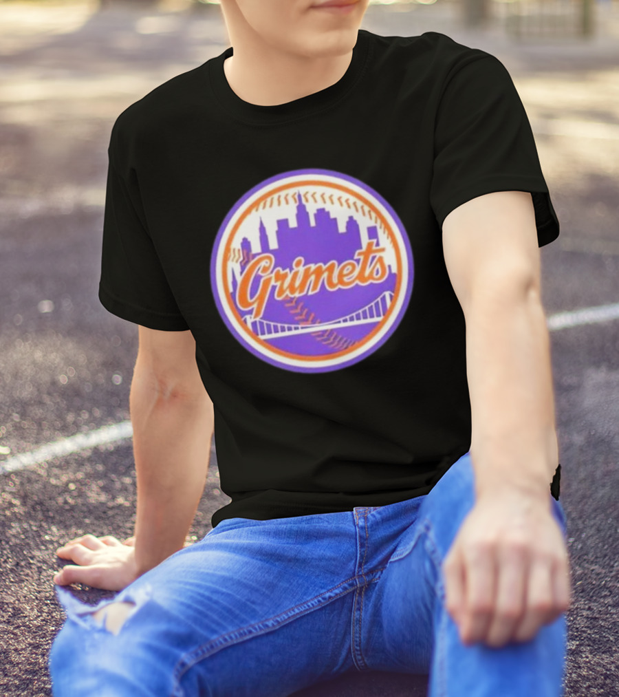 Grimets Ny Mets Skyline Purple Baseball Circle T-Shirt