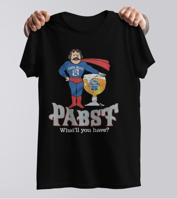 Cool Blue Pabst Superhero With Beer What’ll You Have T-Shirt