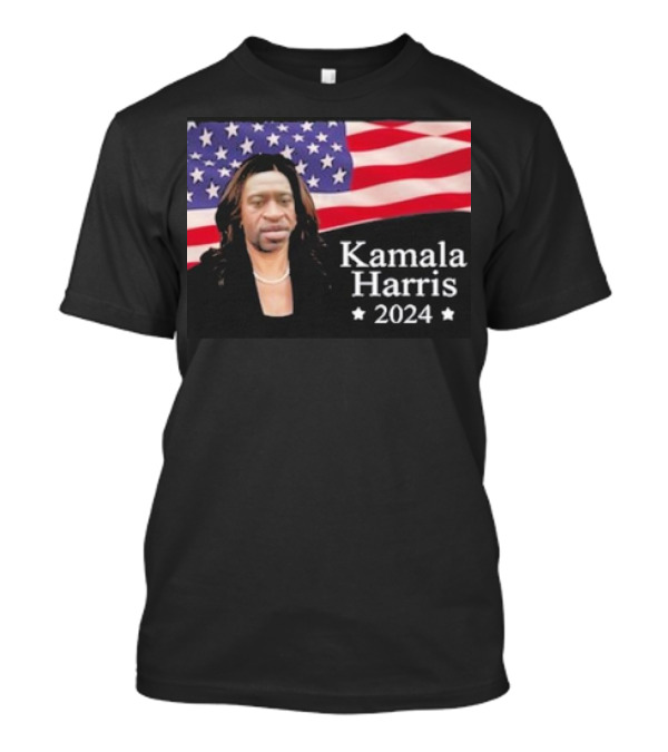 Fleccas Talks George Floyd Kamala Harris 2024 USA Flag Background T-Shirt