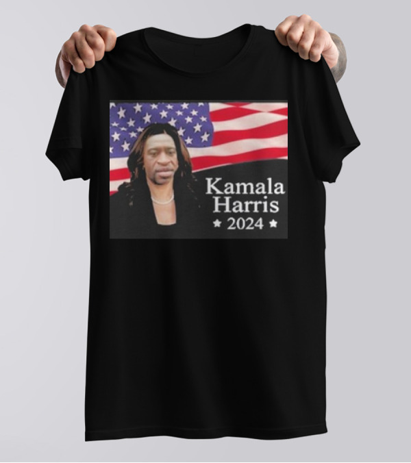 Fleccas Talks George Floyd Kamala Harris 2024 USA Flag Background T-Shirt