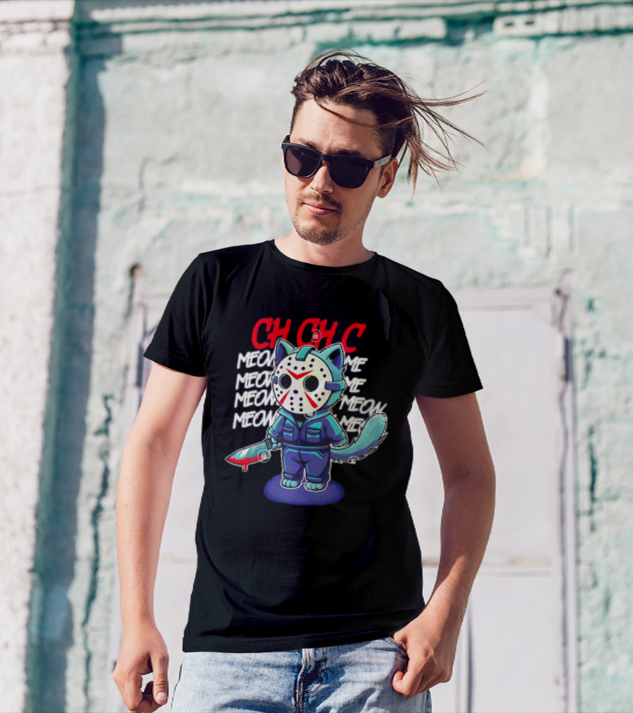 CH CH CH Jason Voorhees Cat Meow Meow Meow Cartoon T-Shirt