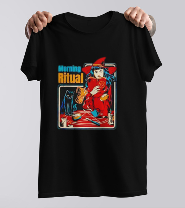 Morning Ritual Witch With Black Cat Coffee Magic T-Shirt