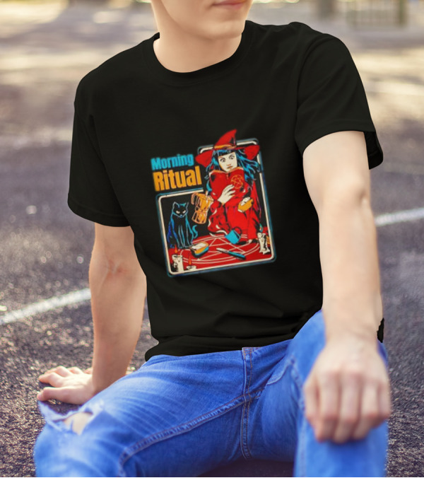 Morning Ritual Witch With Black Cat Coffee Magic T-Shirt