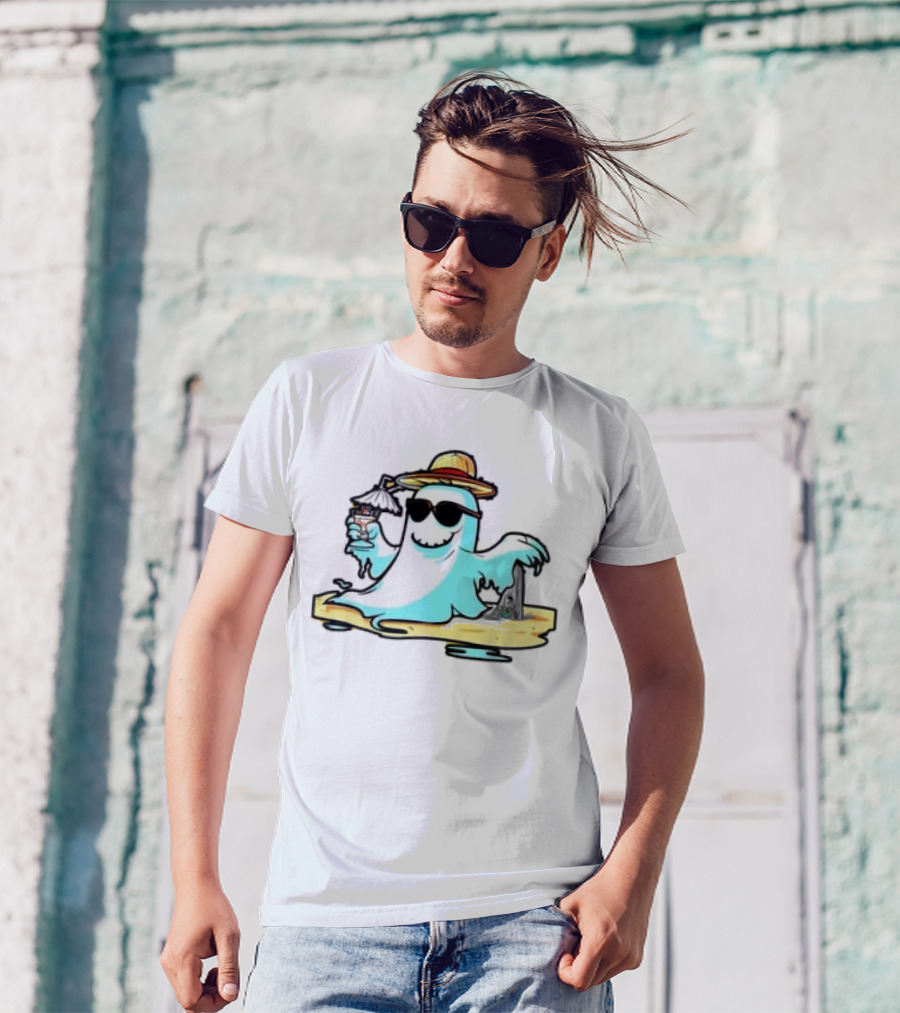 Relaxing Ghost On Vacation With Beach Vibes And Halloween Fun T-Shirt