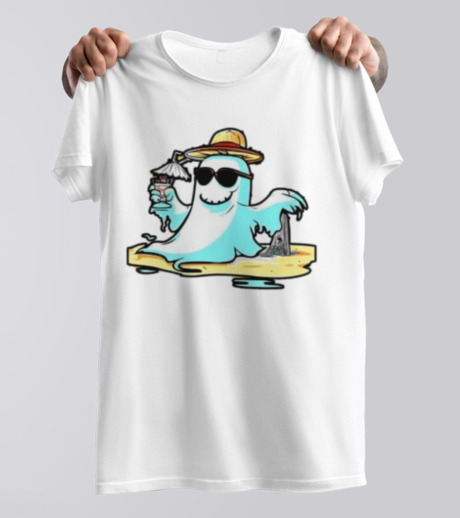 Relaxing Ghost On Vacation With Beach Vibes And Halloween Fun T-Shirt