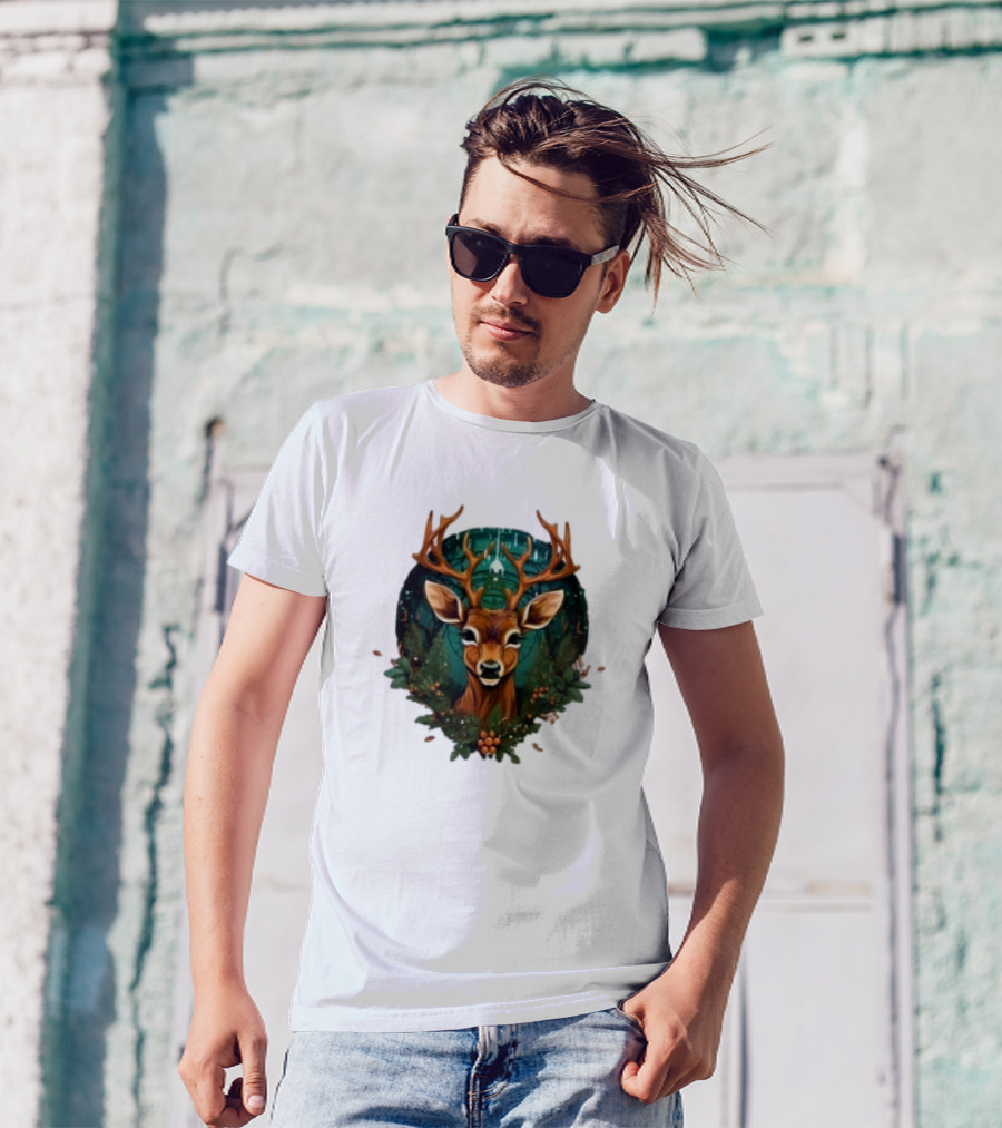 Kids Christmas Deer Forest Scene T-Shirt
