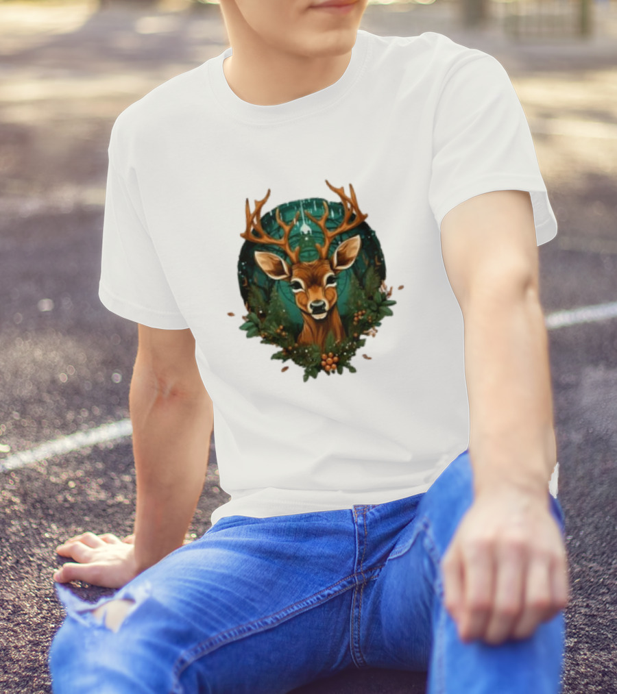 Kids Christmas Deer Forest Scene T-Shirt
