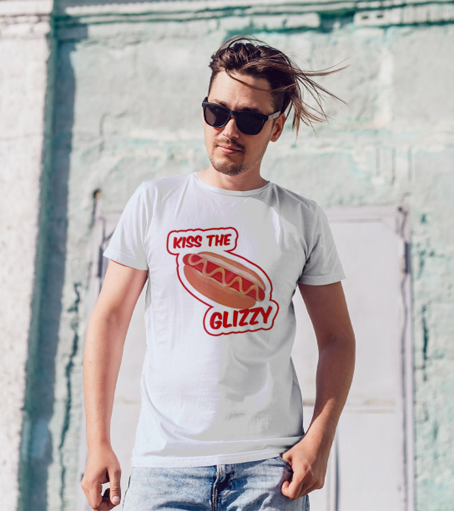 Kiss The Glizzy Hot Dog Bold Text With Mustard And Ketchup T-Shirt