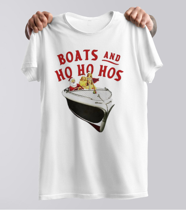 Santa Claus Boats And Ho Ho Hos Christmas Boat Party Holiday Fun T-Shirt