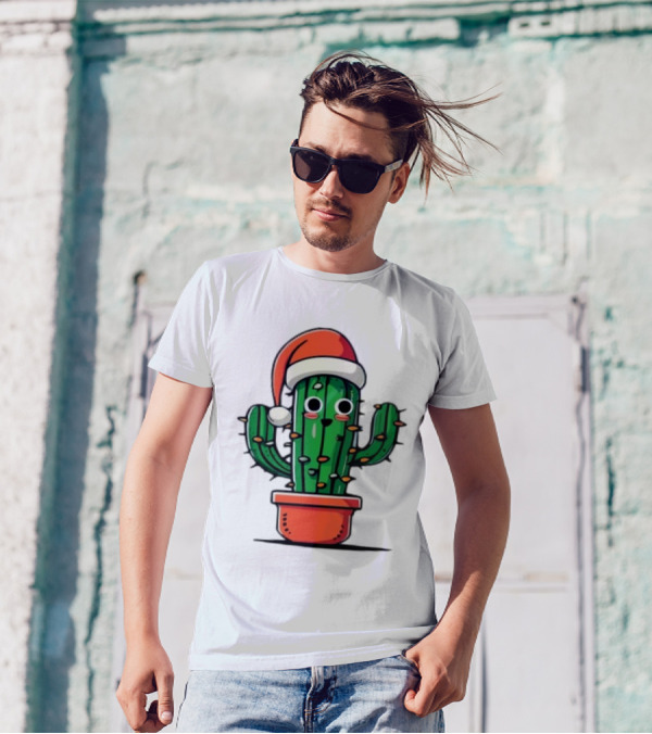 Christmas Santa Hat Cactus Festive T-Shirt