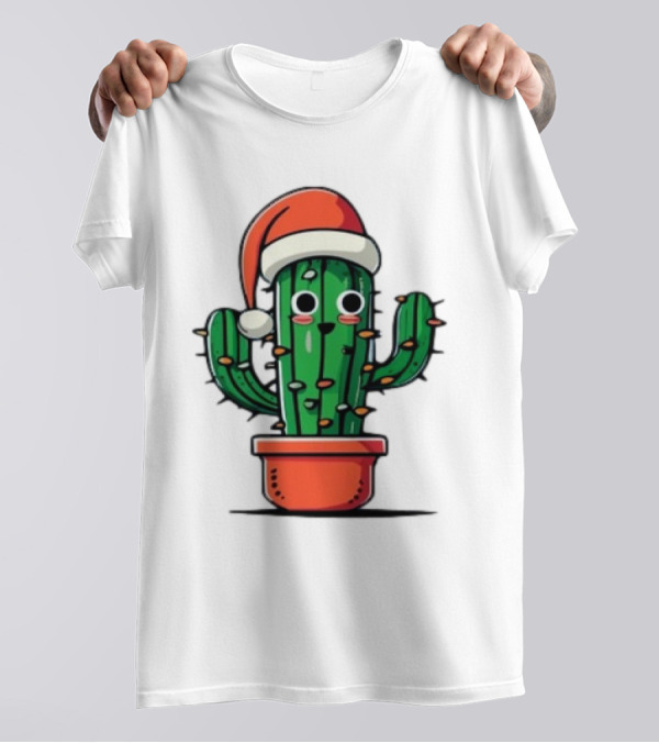 Christmas Santa Hat Cactus Festive T-Shirt
