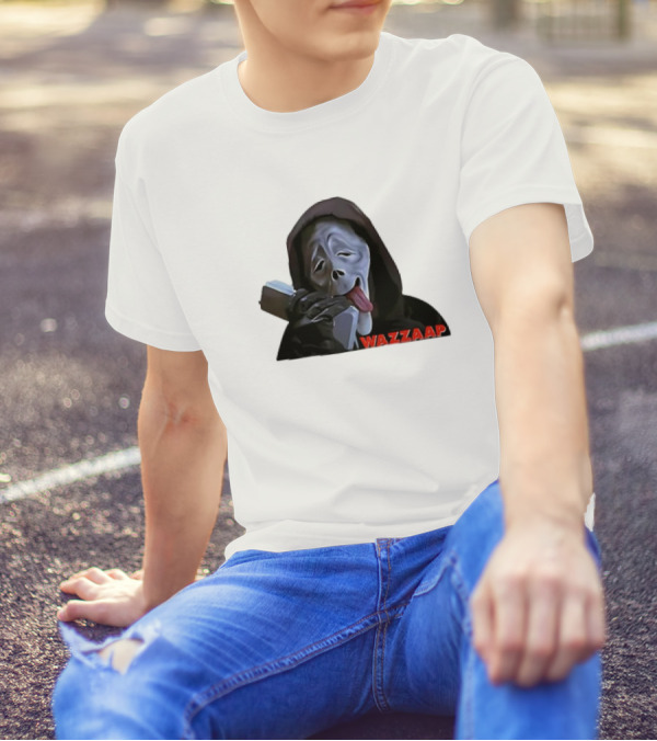 Scary Movie Scream Mask Wazzaap Phone Call T-Shirt