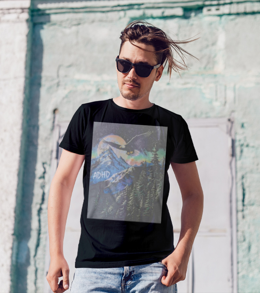 ADHD Eagle Soaring Over Mountains And Glowing Night Sky T-Shirt